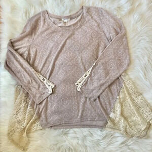 Soieblu Lace Inset Long Sleeve Top 3X